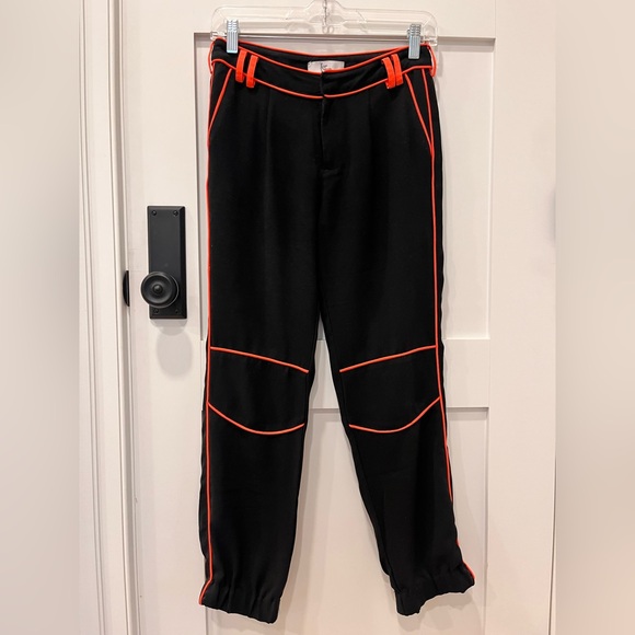 Women’s Black Trousers with Orange Piping - Picture 1 of 4